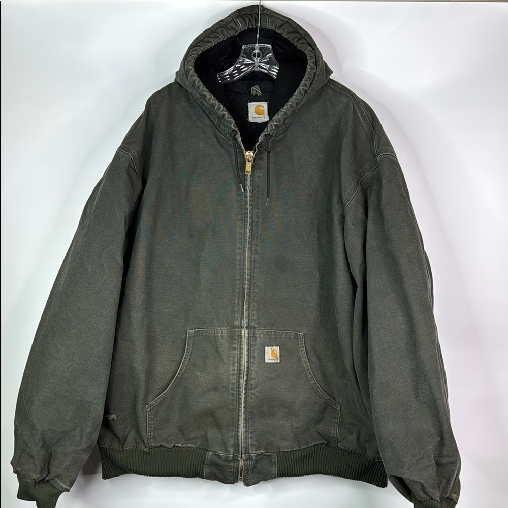 Carhartt Men's Green Hooded Quilt Lined Jacket Grunge 4XLT